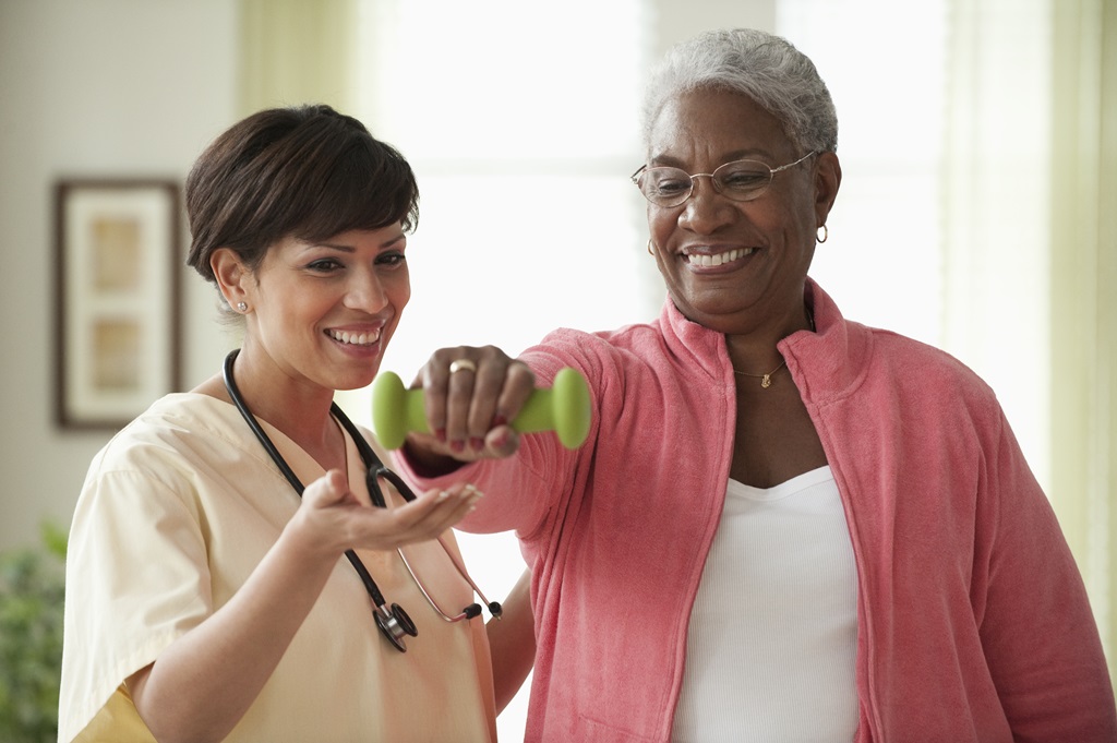 Caregiver helping patient